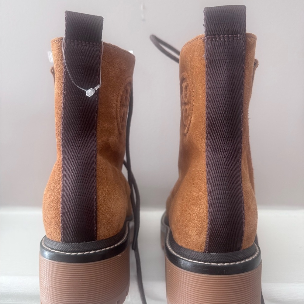 New Tory Burch Tan Suede Ankle Booties s5.5M miller embossed suede combat boots - Picture 12 of 14